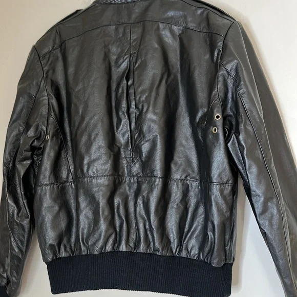 $1499 FURY Men’s Luxury Black Leather Bomber Utility Jacket Vest Coat size 44 - Picture 5 of 10